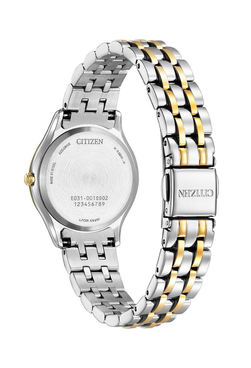 Citizen Ladies Gold Plated Silhouette White Diamond Dot Dial Bracelet Watch