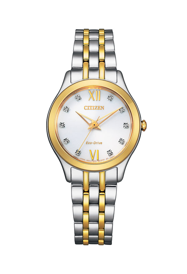 Citizen Ladies Gold Plated Silhouette White Diamond Dot Dial Bracelet Watch