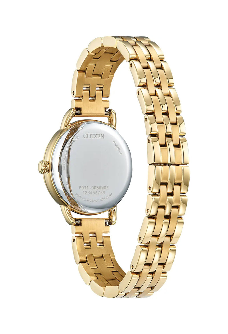 Citizen Ladies Eco-Drive Classic Roman Numeral Dial Gold Plated Bracelet Watch