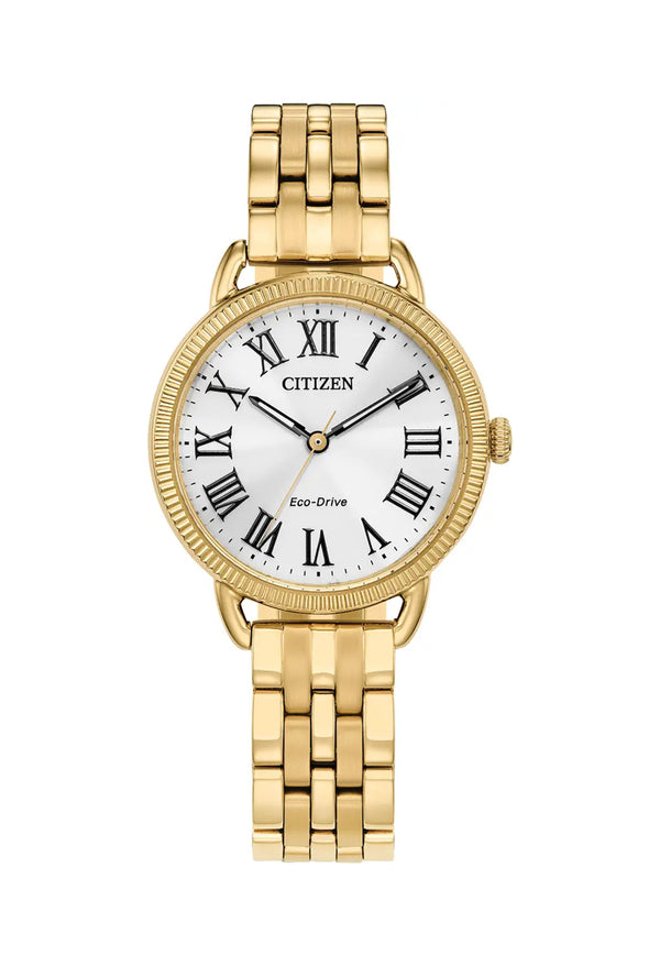 Citizen Ladies Eco-Drive Classic Roman Numeral Dial Gold Plated Bracelet Watch
