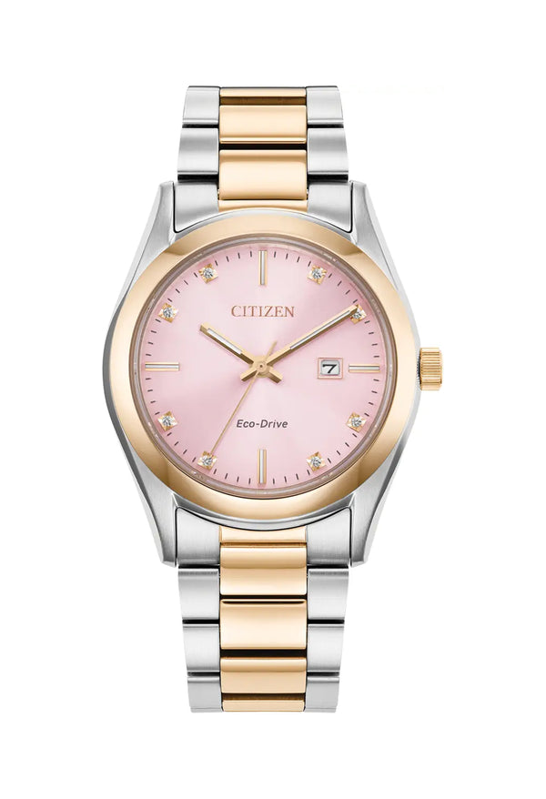 Citizen Ladies Diamond Dot Pink Dial Rose Gold Plated Eco-Drive Bracelet Watch