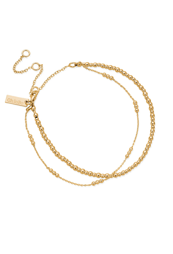 ChloBo Mini Cute Triple Bobble Chain Anklet Silver Gold Plated