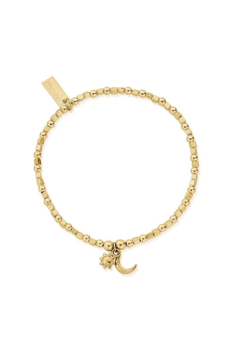 ChloBo Mini Cube Dainty Moon & Sun Bracelet in Silver Gold Plated