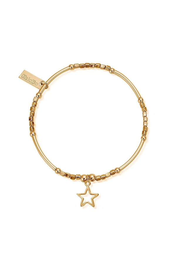 The ChloBo Mini Noodle Open Star Bracelet, a gold plated bracelet from ChloBo, available at OD’s Jewellers in St Helens.