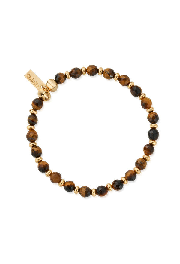 ChloBo Men's Tiger's Eye Slim Round Bracelet Silver Gold Plated