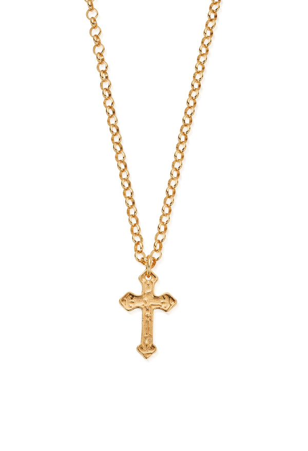 ChloBo Men's Embossed Cross Pendant With Belcher Chain Silver Gold Plated