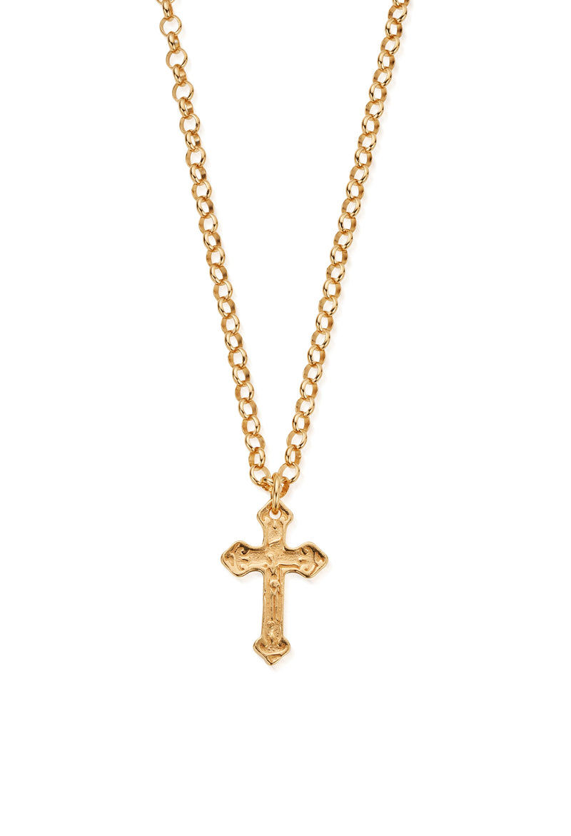 ChloBo Men's Embossed Cross Pendant With Belcher Chain Silver Gold Plated