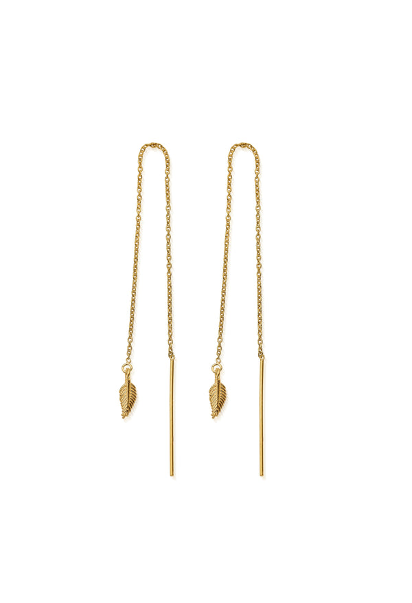 ChloBo Feather Of Courage Pull Through Earrings in Silver Gold Plated *
