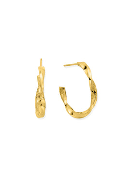 ChloBo twisted hoop earrings in silver with gold plating. Close-up showing detail and design.