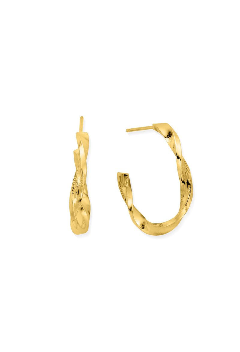 ChloBo twisted hoop earrings in silver with gold plating. Close-up showing detail and design.