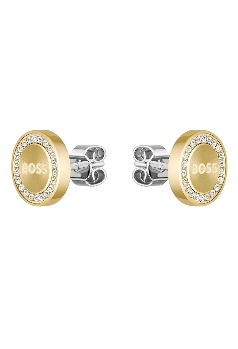 BOSS Ladies Iona Crystal Set Stud Gold Plated Earrings