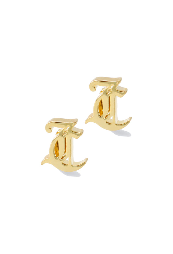 Juicy Couture Lucy JC Logo Stud Earrings Gold Plated