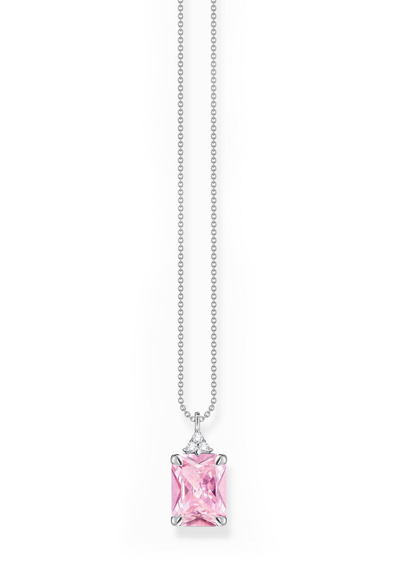 Thomas Sabo Octagon Cut Pink Cubic Zirconia with Chain Necklace in Silver