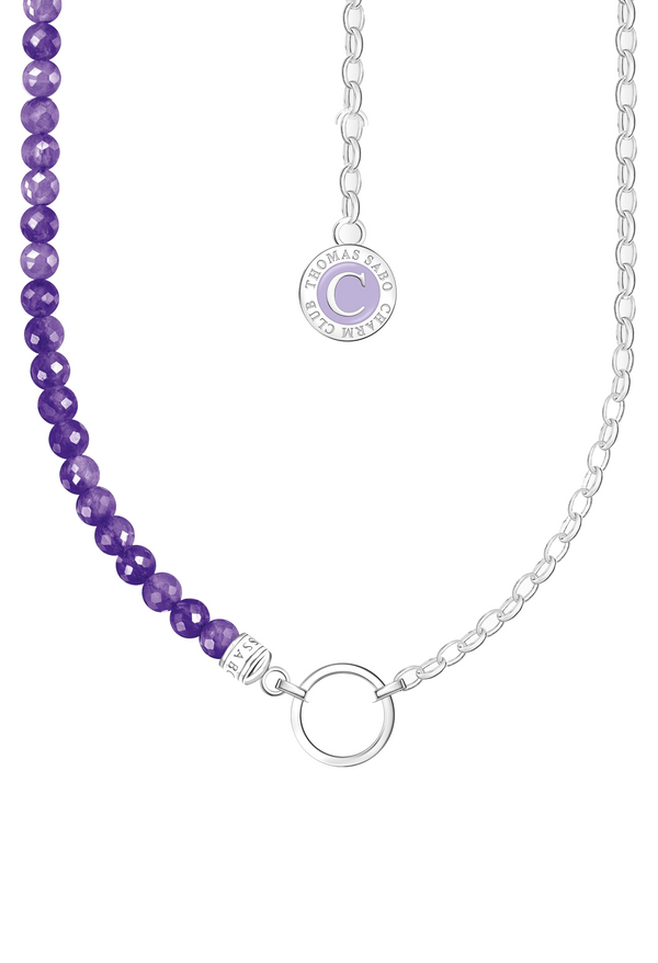 Thomas Sabo Imitation Amethyst & Silver Charm Carrier with Members Disc Necklace in Silver