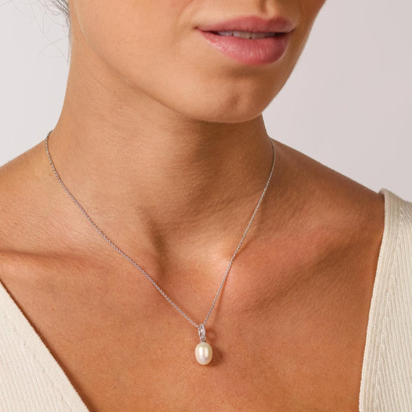 The Revival Classic Pearl Glitz CZ Necklace, a silver metal necklace from Kit Heath, available at OD’s Jewellers in St Helens