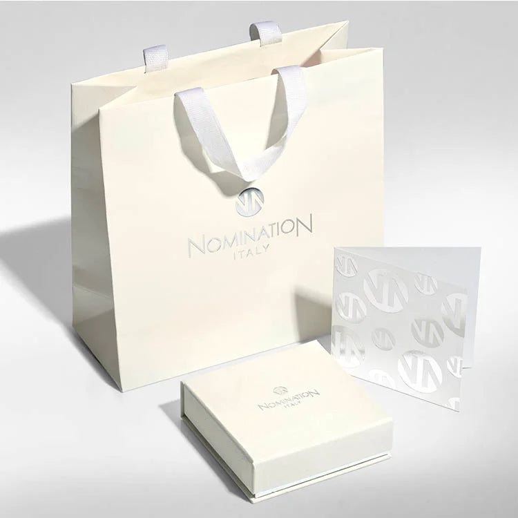 A Nomination Italy gift bag, box, and card.