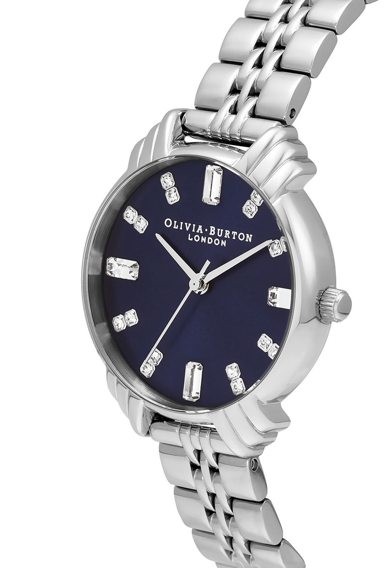 Olivia Burton Ladies Art Deco Navy Dial Bracelet Watch Stainless Steel