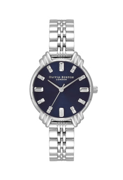 Olivia Burton Ladies Art Deco Navy Dial Bracelet Watch Stainless Steel