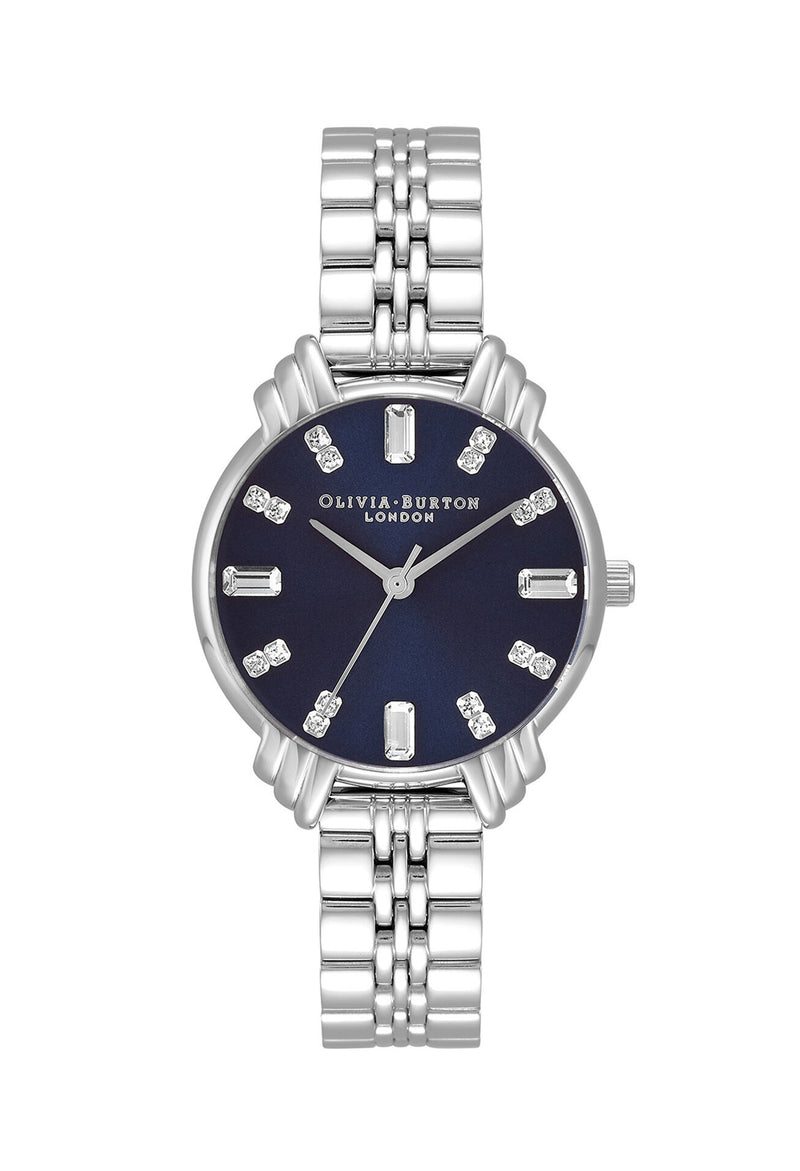 Olivia Burton Ladies Art Deco Navy Dial Bracelet Watch Stainless Steel