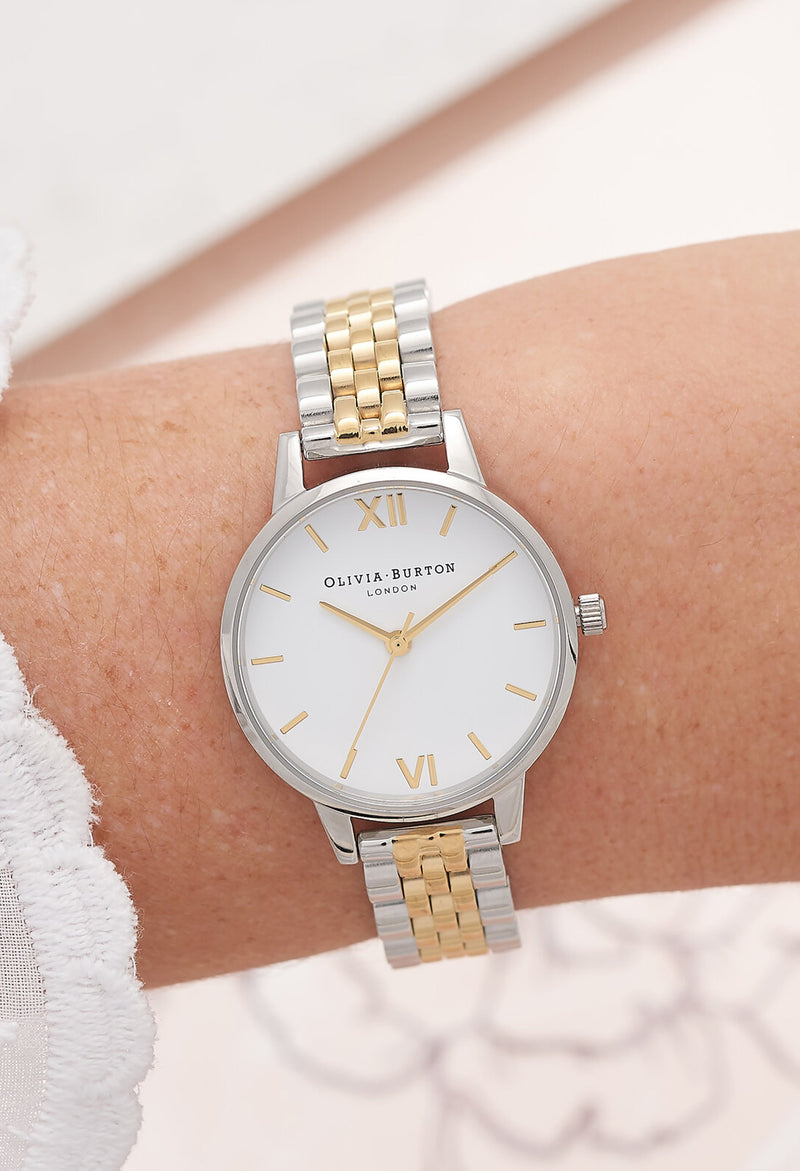 Olivia Burton Ladies Classic White Dial Bracelet Watch Stainless Steel & Gold Plated