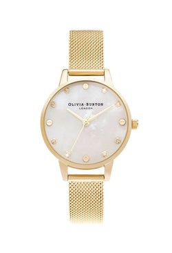 Olivia Burton Ladies Classics White & Gold Mesh Watch