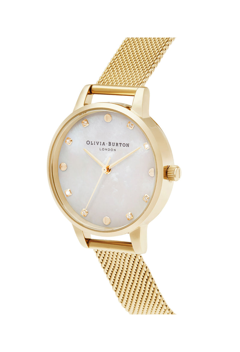 Olivia Burton Ladies Classics White & Gold Mesh Watch