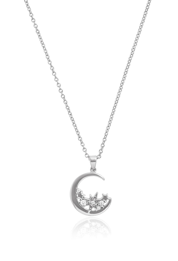 Olivia Burton Celestial Star Cluster Moon Necklace Silver