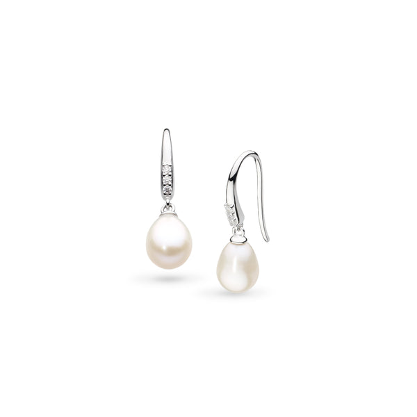 The Kit Heath Revival Classic Pearl Glitz CZ Drop Earring, a white silver earring from Kit Heath, available at OD’s Jewellers in St Helens