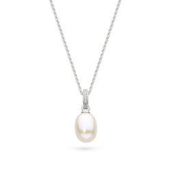 The Revival Classic Pearl Glitz CZ Necklace, a white pearl silver necklace from Kit Heath, available at OD's Jewellers in St Helens