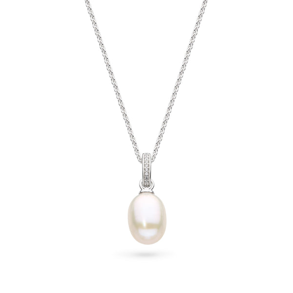 The Revival Classic Pearl Glitz CZ Necklace, a white pearl silver necklace from Kit Heath, available at OD's Jewellers in St Helens