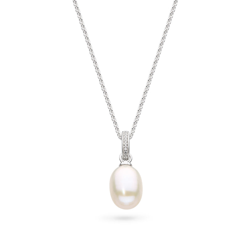 The Revival Classic Pearl Glitz CZ Necklace, a white pearl silver necklace from Kit Heath, available at OD's Jewellers in St Helens