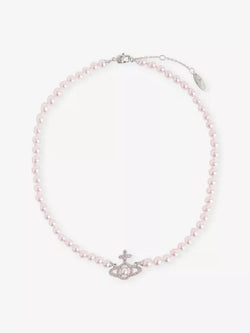 Vivienne Westwood Pink Olympia Pearl Necklace Platinum Plated