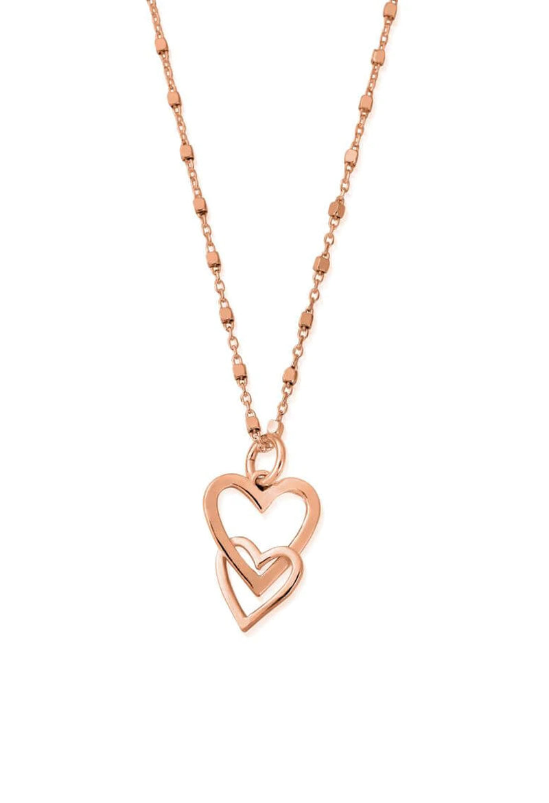 ChloBo Interlocking Love Heart Necklace Silver Rose Gold Plated