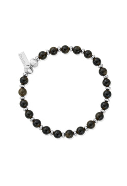 ChloBo Men's Golden Obsidian Slim Round Bracelet Silver