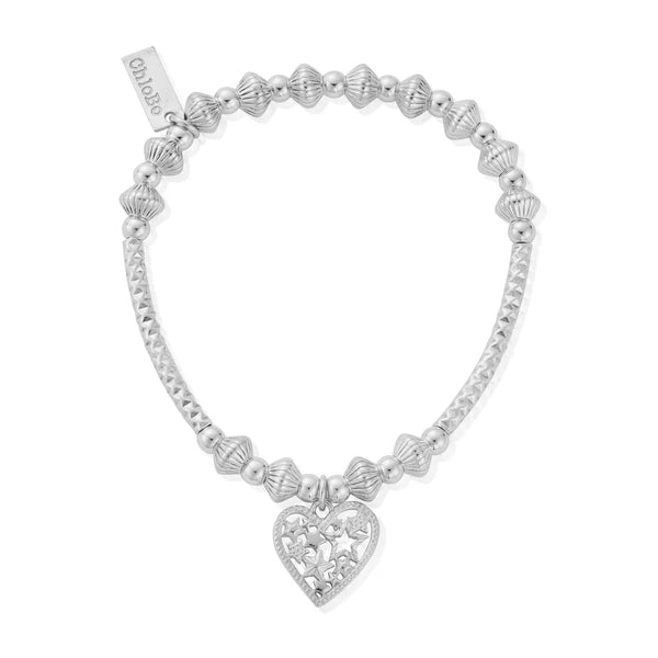 ChloBo Silver Pattern Noodle Disc, Starry Heart Bracelet SBHNCD3380