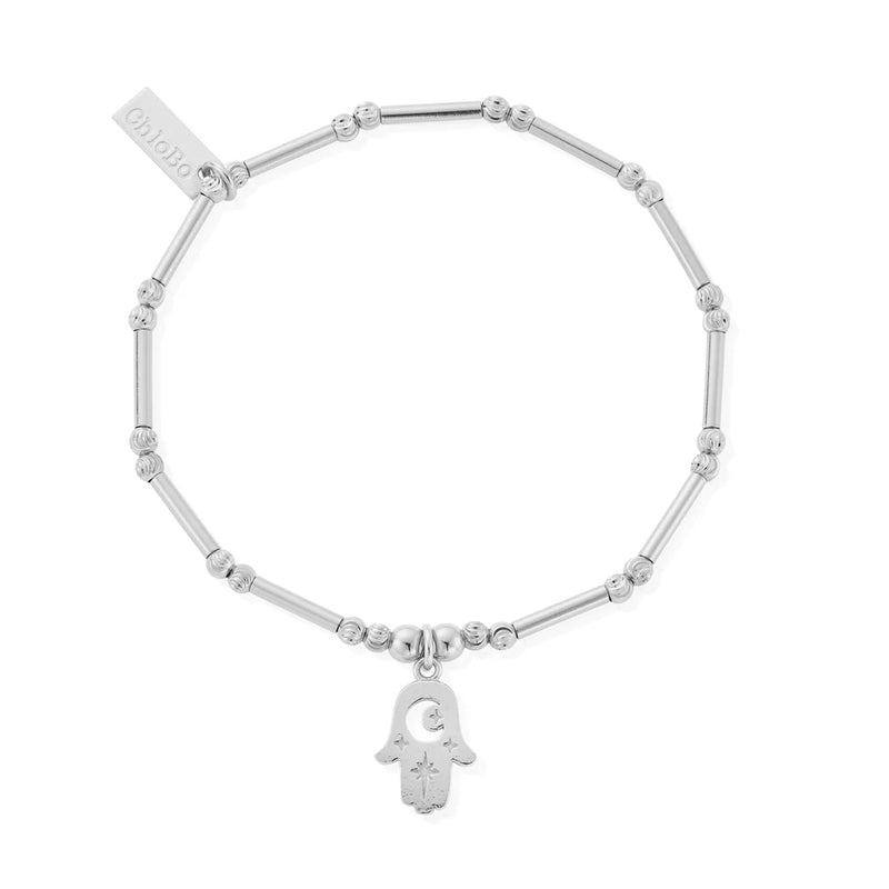 ChloBo Silver Dainty Moon Cut Sparkle Hamsa Hand Bracelet SBMCTN3374