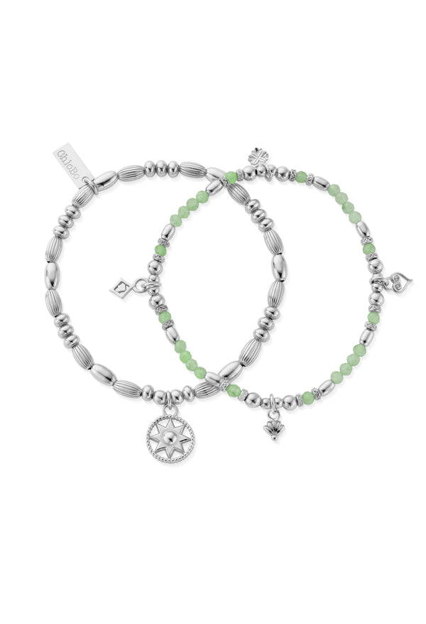 ChloBo Harmony Aventurine Set Of 2 Bracelets in Silver