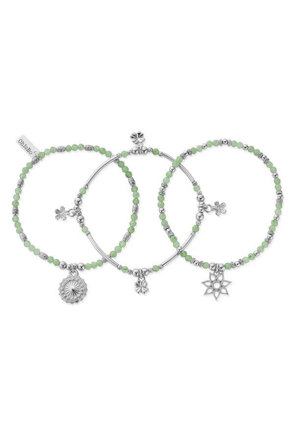 ChloBo Lucky Aventurine Set Of 3 Bracelets in Silver