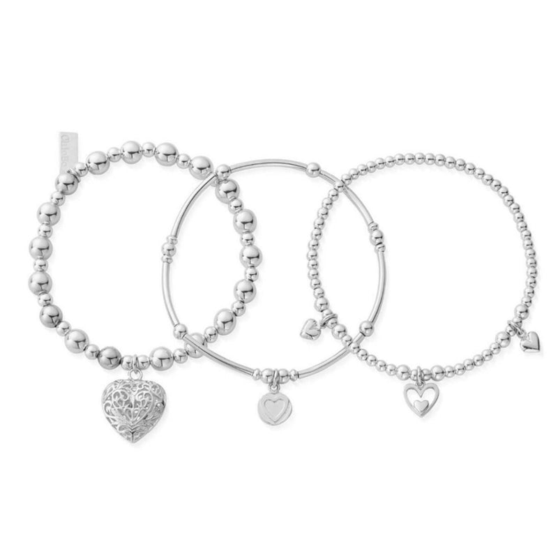 The ChloBo Set of 3 Love Beads Bracelet, a silver sterling silver bracelet from ChloBo, OD’s Jewellers in St Helens