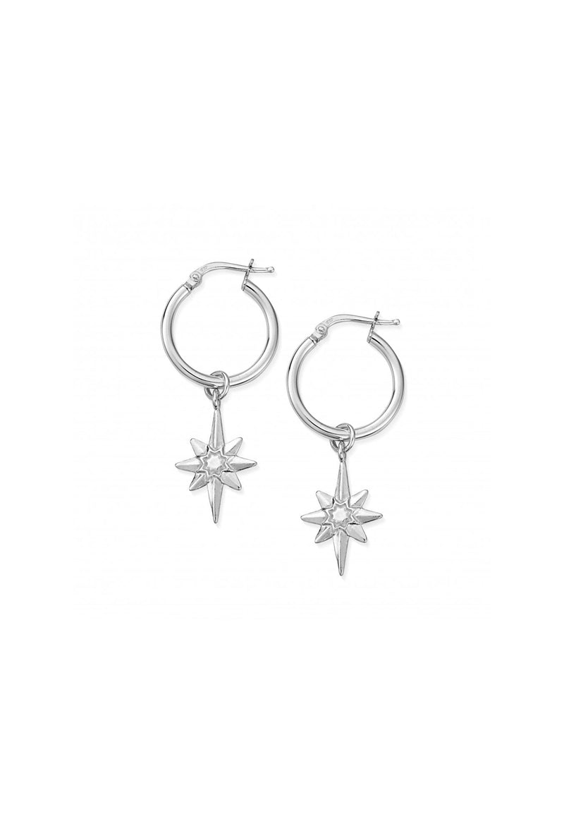 ChloBo Lucky Star Hoop Earrings in Silver