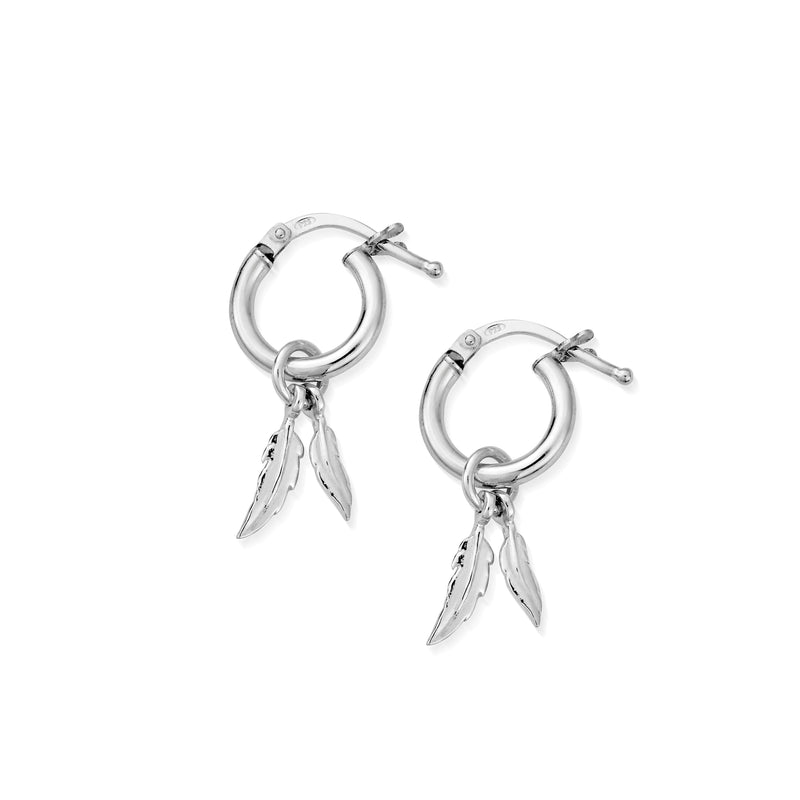 ChloBo Double Feather Hoop Earrings, a silver metal hoop from ChloBo, available at OD’s Jewellers in St Helens.