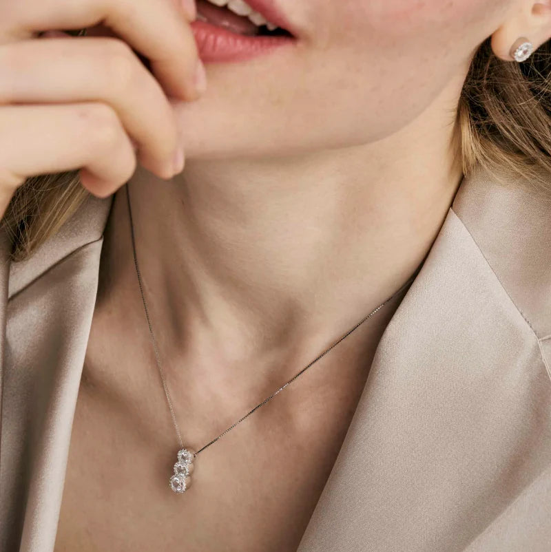 Nomination Seidivina Cubic Zirconia Triple Halo Drop Necklace Silver