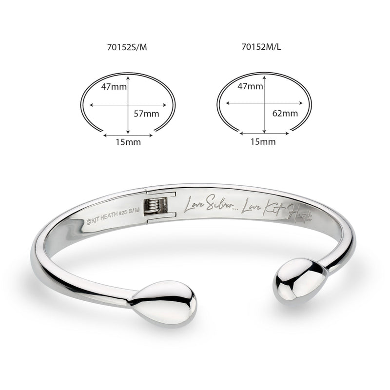 The Kit Heath Coast Pebble Smooth Hinged Bangle, a silver bracelet from Kit Heath in St Helens