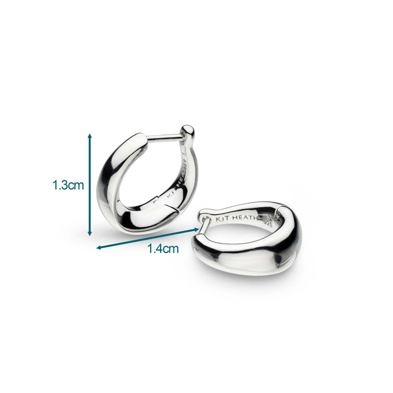 The Bevel Cirque hinged huggie hoops, a silver sterling hoop from Kit Heath, available at OD’s Jewellers in St Helens