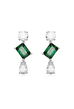 Swarovski Mesmera Drop Mixed Cut Green Earrings Rhodium Plated