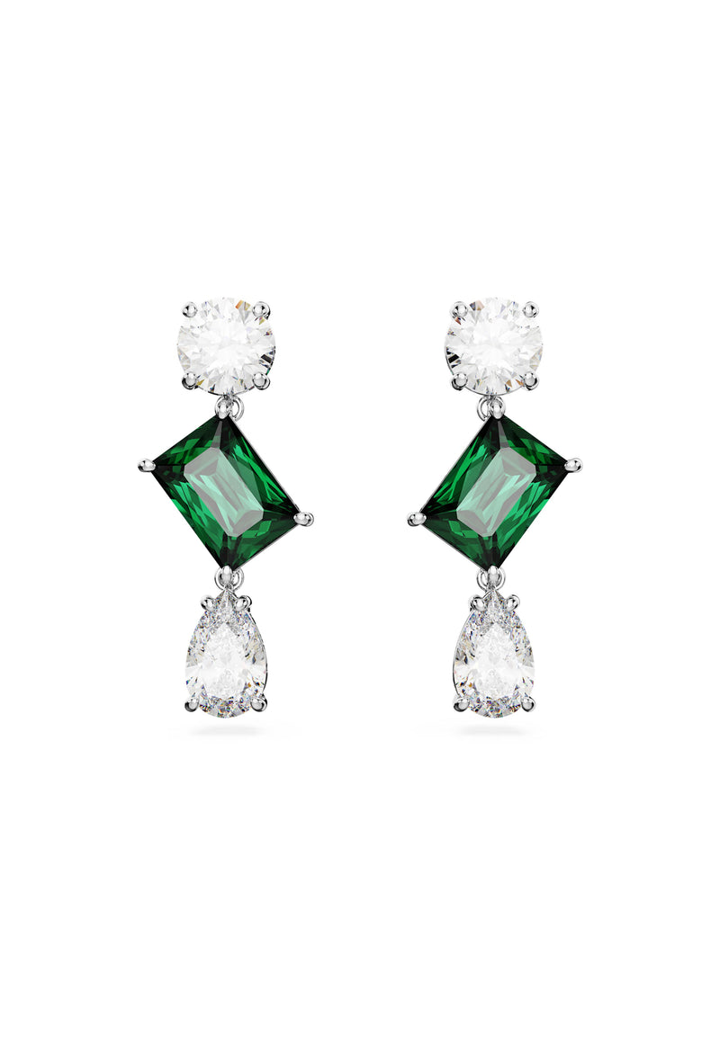 Swarovski Mesmera Drop Mixed Cut Green Earrings Rhodium Plated