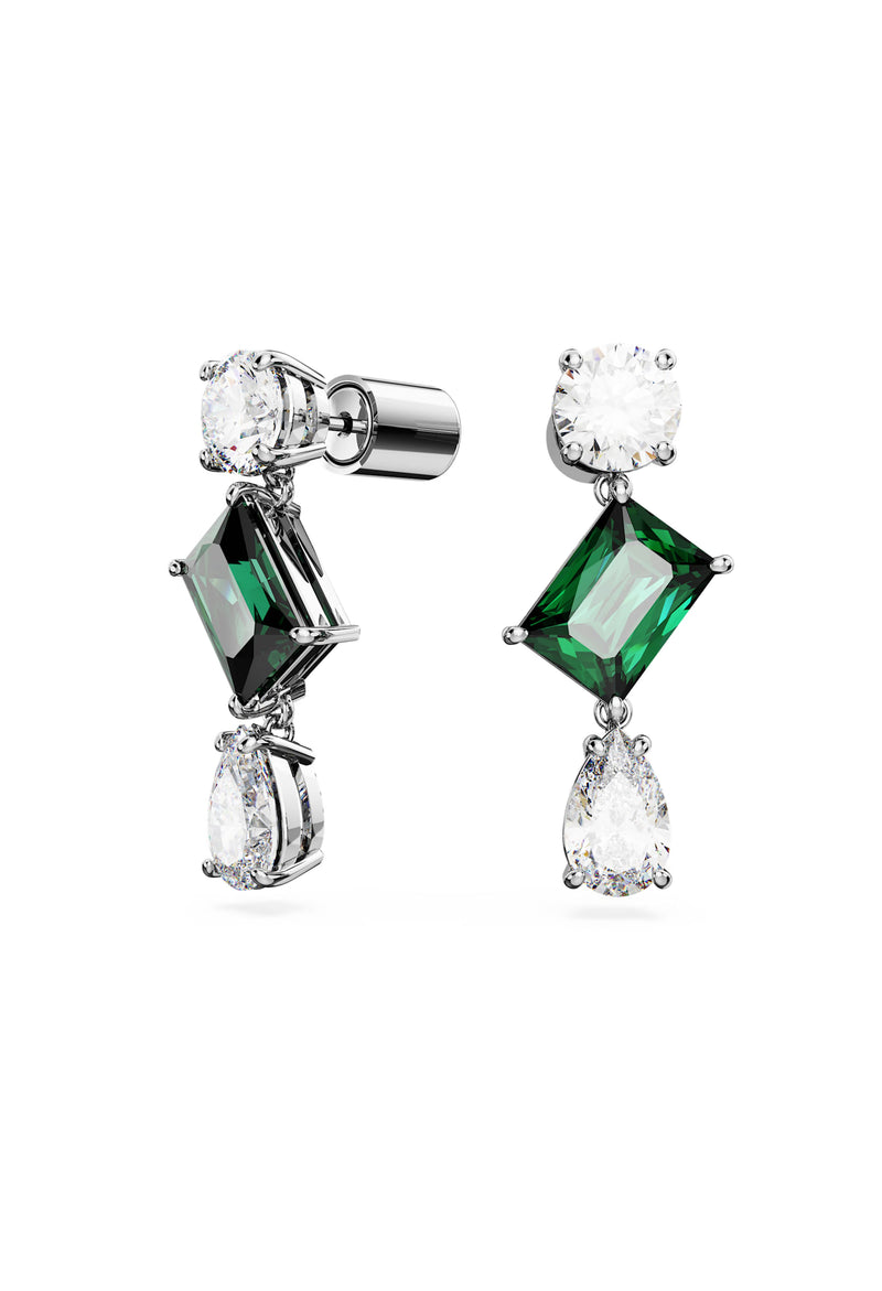 Swarovski Mesmera Drop Mixed Cut Green Earrings Rhodium Plated