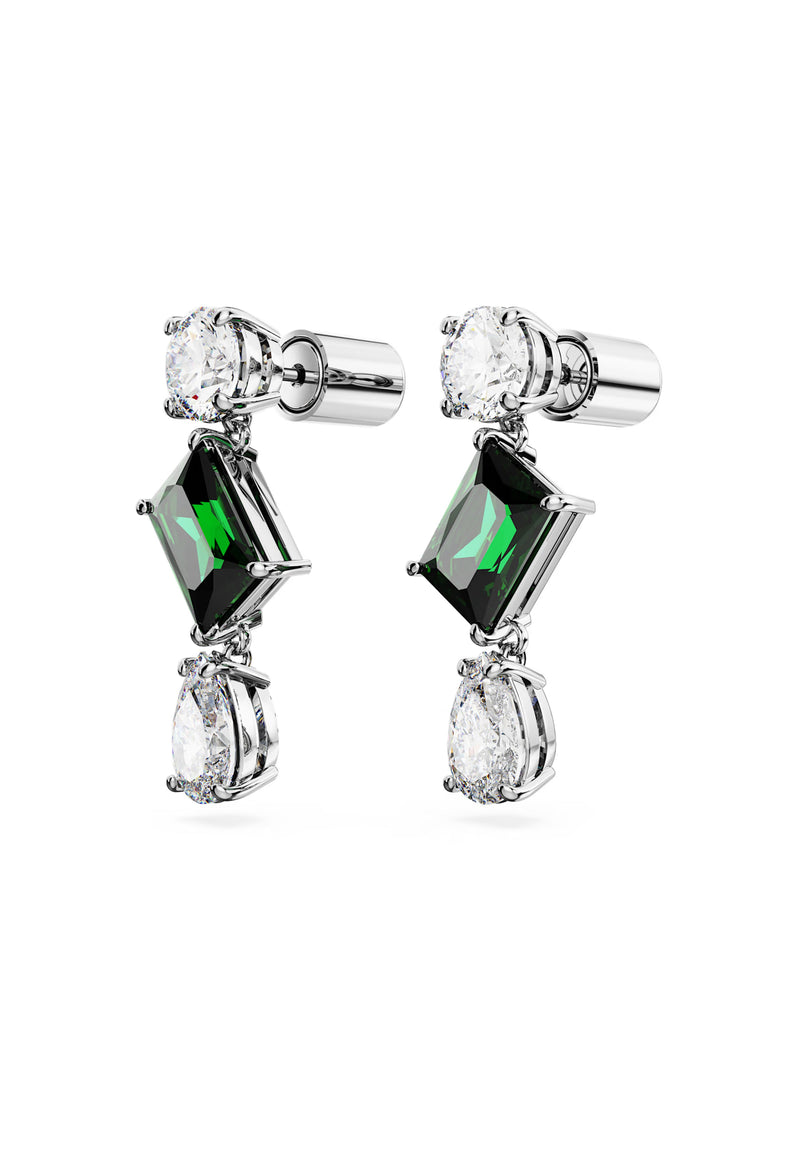 Swarovski Mesmera Drop Mixed Cut Green Earrings Rhodium Plated