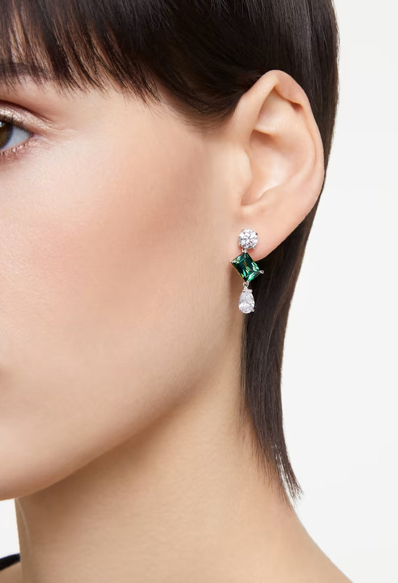 Swarovski Mesmera Drop Mixed Cut Green Earrings Rhodium Plated