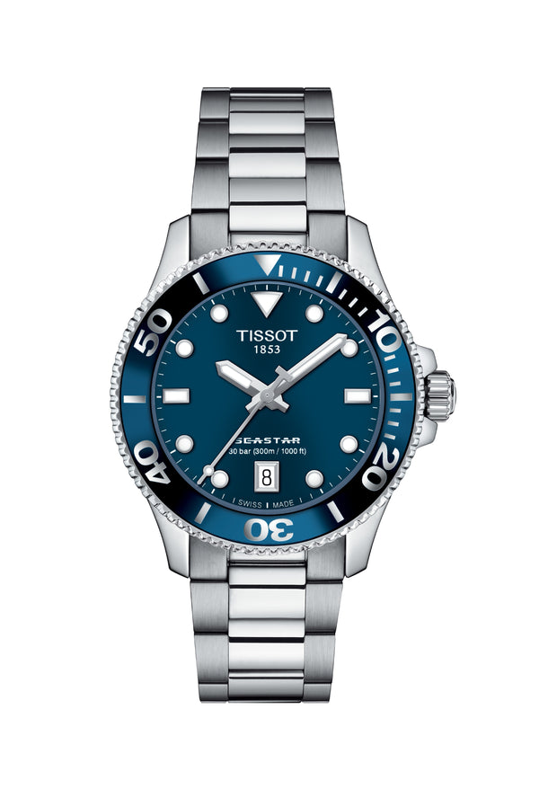Tissot 36mm Seastar Blue Dial Bracelet Watch